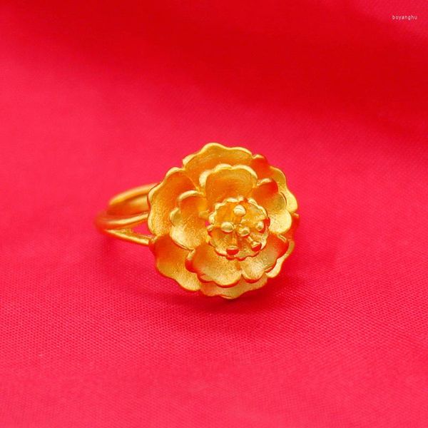 Anneaux de mariage mode cuivre plaqué or bague femmes Vietnam sable grande fleur floraison riche ouverture Imitation