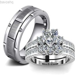 Anneaux de mariage Mode Couple anneaux pour femmes coeur strass zircone anneaux ensemble à la mode hommes en acier inoxydable anneau de mariage bijoux cadeaux 24329