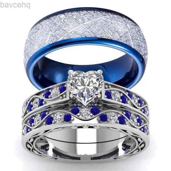 Bagues de mariage couple de mode anneaux romantiques femme coeur zircon rings en pierre set masque bleu en acier inoxydable anneau de mariage bijoux de bijoux de bijoux 24329