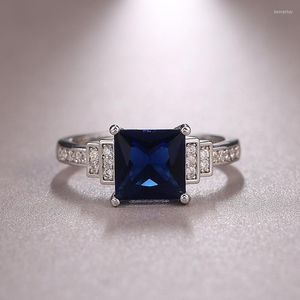 Wedding Rings Fashion Crystal Blue Cubic Zirconia Ring Silver Color For Women Engagement Cocktail Party Gift Luxury Jewelry 2022