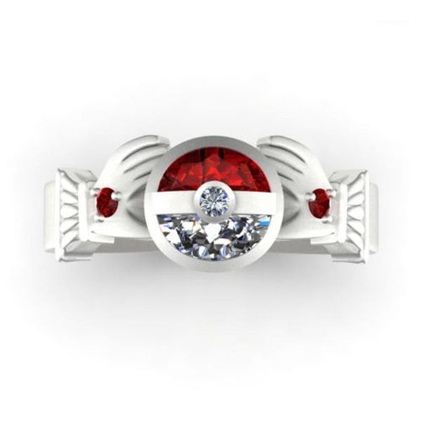 Anillos de boda moda lindo rojo blanco circón piedra bola de cristal para mujeres niñas anillo de compromiso Boho joyería 20211