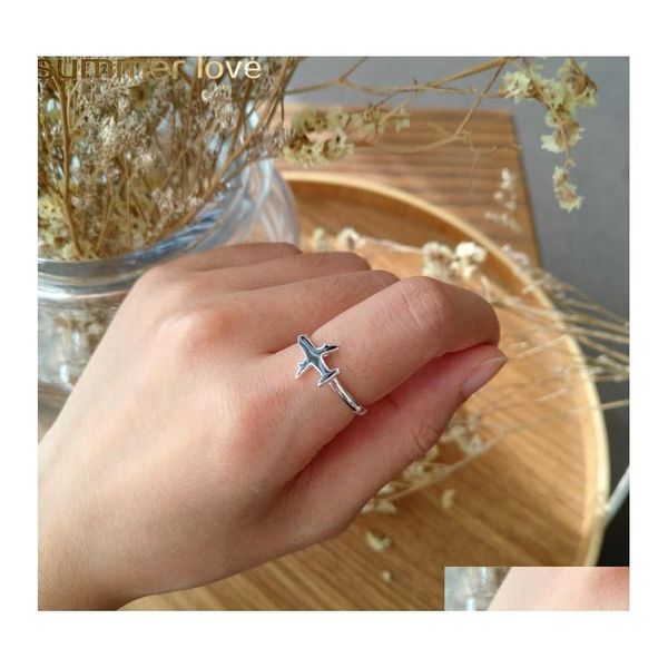 Anneaux De Mariage De Mode Mignon Sier Couleur Avion Ouvert Anneau De Doigt Réglable Cuivre Avion Pour Femmes Avion Équipage Unique Bijoux Cadeau Oterr