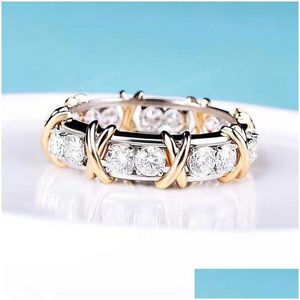 Anneaux de mariage Fashion Designer Ring Engagement pour les femmes Luxury Bijoux 925 Sterling Sier Rose Gold Cross Diamond Bielrs Dro Otixd