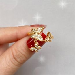Trouwringen mode elegante kristallen vlinder voor vrouwen Koreaans zoete romantische strass open ring verloving accessoris kenn22