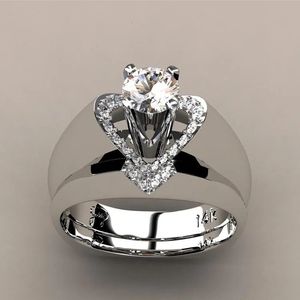 Anneaux de mariage Mode Femelle Cristal Blanc Bague Ensemble De Luxe S925 Timbre Coeur Promesse Fiançailles De Mariée Plata Pour Les Femmes 231130