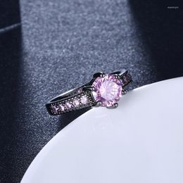 Trouwringen mode voor vrouwen schattige stijl verloving roze blauw kubieke zirkoon ring dames sieraden zwarte kleur vrouwelijk dame