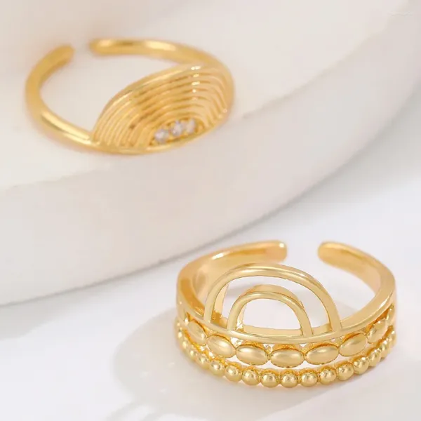Anneaux de mariage Fashion Géométrique en acier inoxydable Open Hollow Chain Stripe Gold Plated Adjustable Ring Anniversary Giftary
