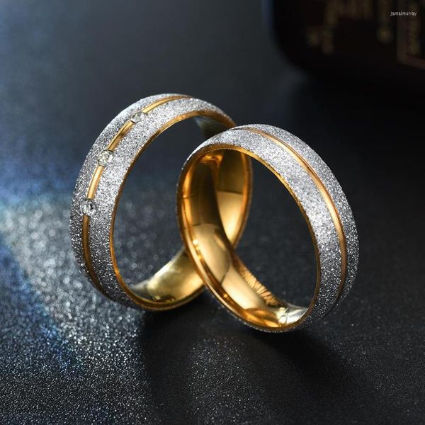 Anillos de boda de moda de Color dorado de acero inoxidable esmerilado para hombres y mujeres, anillo de pareja, regalo de joyería