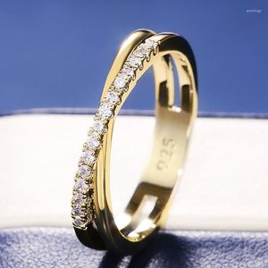Wedding Rings Fashion Gold Color X Vorm Cross Bands For Women Cubic Zirconia Ring Bruid Daily Wear Cocktail Party Engagement Sieraden