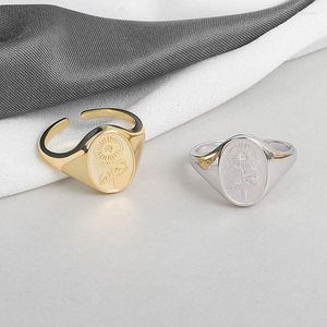 Trouwringen mode GOUD GELUID SUNFLOwer gegraveerde ring eenvoudig ontwerp open vinger voor vrouwen meisjes feest elegant sieradencadeau