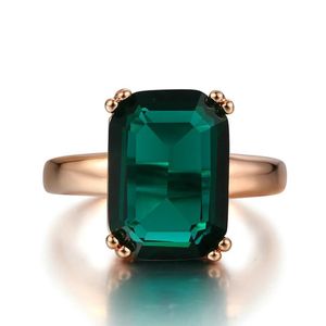 Anillos de boda Moda Verde Cuadrado grande Anillo de cristal Joyas para mujeres Cóctel de color oro rosa con piedra Joyería de noche R700Wedding