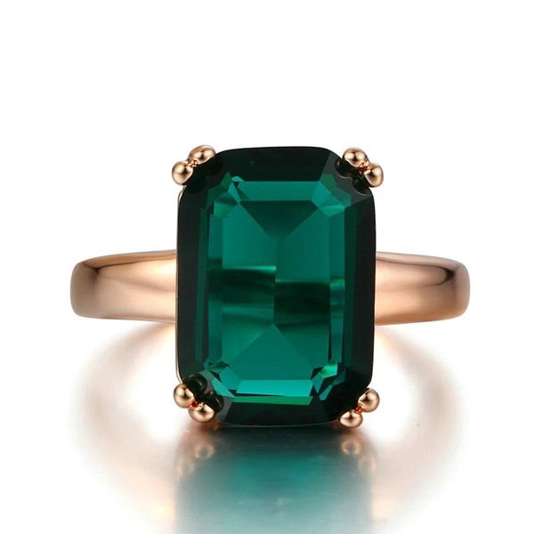 Anillos de boda Moda Verde Cuadrado grande Anillo de cristal Joyas para mujeres Cóctel de color oro rosa con piedra Joyería de noche R700Wedding