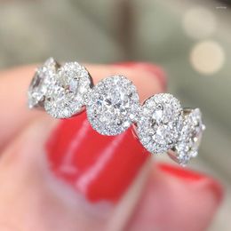 Anneaux de mariage mode demi éternité argent couleur bande pour les femmes brillant cubique zircone anneau femme mariée fiançailles bijoux de luxe