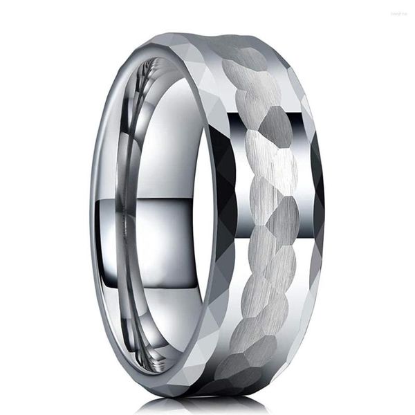 Anillos de boda Diseño martillado a la moda Hombres Acero inoxidable Color plata Promesa multifacética para mujeres Joyería de banda