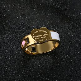 Trouwringen Mode Holle Kleurrijke Hart Rvs Grote Tag Witte Shell Ring Voor Vrouwen Meisjes Vrouwelijke Mannen Sieraden 230721