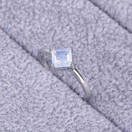 Eheringe Mode Intarsien Quadrat Prinzessin Mondstein Ring Verlobung Edwi22