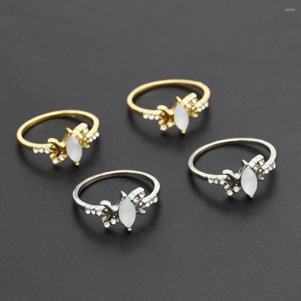 Anillos de boda, joyería de moda, anillo de Metal de Color dorado, diamantes de imitación de cristal de ópalo de fuego blanco para mujer, regalos, declaración de compromiso