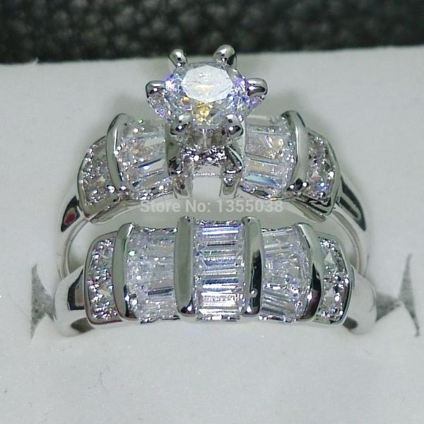 Bagues de mariage bijoux fantaisie bijoux Vintage Cz 5A Zircon pierre 10KT or blanc rempli bague ensemble Sz 5-10 cadeau