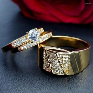 Wedding Rings Fashion Lovers 'Set Ring Cubic Zirconia Geelgouden kleurbetrokkenheid voor vrouwen en mannen