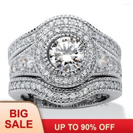 Wedding Rings Fashion Luxury Ring 7mm Gem 5a Zirkon Stone 10KT Wit goud gevulde verlovingsband Set voor vrouw