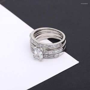 Trouwringen mode luxe zirkoon roestvrijstalen dame ring set meisje's charm accessoires verloving sieraden 3 / stuk