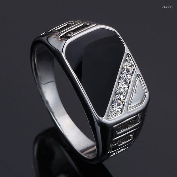 Anneaux de mariage Mode Homme Bijoux Classique Or Couleur Strass Anneau Noir Émail Pour Les Femmes Cadeau De Fête De Noël