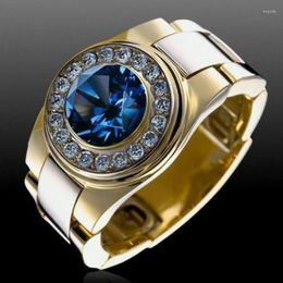 Anneaux de mariage mode hommes chevalière mâle luxe grand rond bleu cristal Zircon fiançailles promesse bijoux éternels