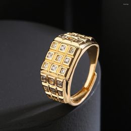 Wedding Rings Fashion Men Copper Gold Gold Ring Iced Out Bling Pave Cubic Zirconia Geometry Charms For Valentine Day Gift