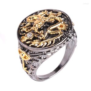 Wedding Rings Fashion Men Gold Black Ring Dragon With Stone Ball Male vintage punk vinger sieraden voor cadeau