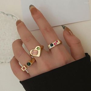 Wedding Rings Fashion Metal Set Vintage Alloy Alloy Heart Crystal Women Girls Party Sieraden Groothandel Engagement Gift voor Girl