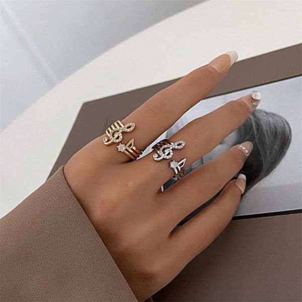 Anneaux de mariage mode Micro-ensemble Zircon musique symbole anneau coréen ouvert cuivre femme déclaration doigt bijoux Widding accessoires