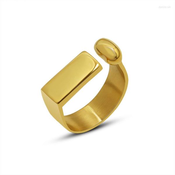 Anillos de boda Moda Tamaño abierto Forma de barra geométrica Anillo de oro Acero inoxidable 18K Chapado para mujer Joyería femenina