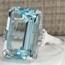 Wedding Rings Fashion Princess Engagement Sieraden 16.42ct Natural Aquamarine Gemstone 925 Silver Promise Ring Maat 5-111