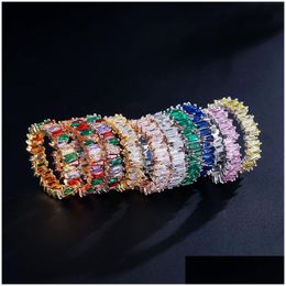 Anillos de boda Moda Rainbow Baguette Cz Anillos Eternidad Compromiso de moda Anillo de pila de boda para mujeres Irregar Cobre Inla Dhgarden Dhoam