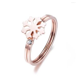 Wedding Rings Fashion Rose Gold Color Snowflake Cubic Zirconia Set voor vrouwen Roestvrijstalen ringjuwelen R18007