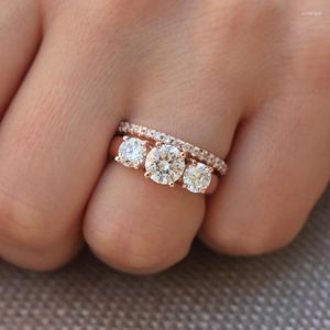 Anneaux de mariage mode or Rose Simple Couples amour Zircon pour les femmes mariée promesse bague de fiançailles bijoux saint valentin cadeaux