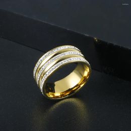 Anneaux de mariage mode brillant complet 3 rangées cristal strass anneau pour femmes en acier inoxydable luxe doigt bijoux à la mode 2024