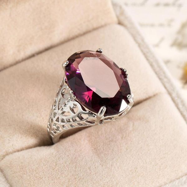 Anneaux de mariage mode argent couleur rempli anneau classique bijoux violet cubique Zircon pour les femmes demoiselle d'honneur/cadeaux de noël