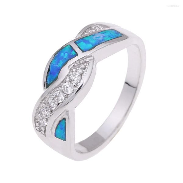 Anneaux de mariage Mode Argent COULEUR Opale Bijoux Fiançailles Doigt Pour Les Femmes Cadeau Distribution Bleu Pierre Réglage Taille 6-11