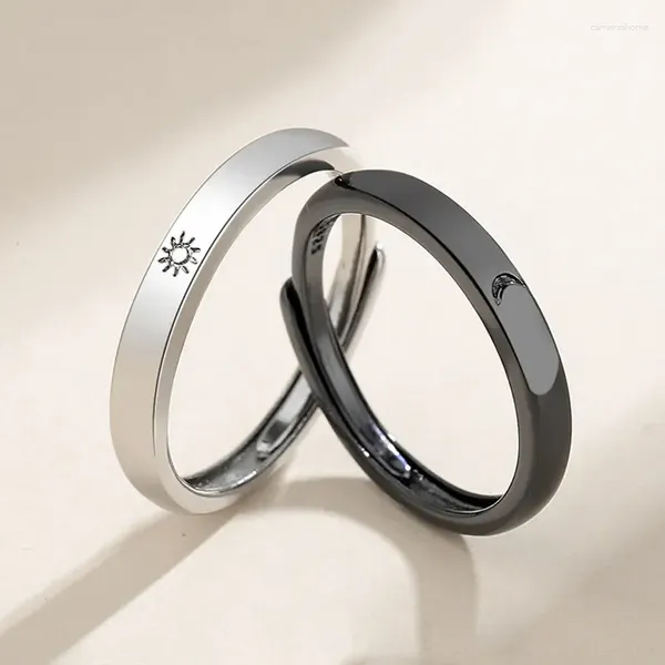Anillos de boda moda pareja simple anillo plateado plateado sola luna de joyería abierta ajustable para mujeres regalos de aniversario