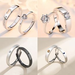 Anneaux de mariage Mode Simple Couple Argent Plaqué Soleil Lune Réglable Bague Ouverte Pour Femmes Hommes Anniversaire Bijoux Cadeaux 230926