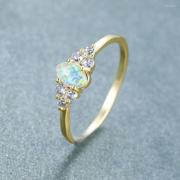 Anillos de boda Moda Simple Golden White Opal Anillo Femenino Periférico Conjunto Fino Cubic Zircon Mujeres Compromiso