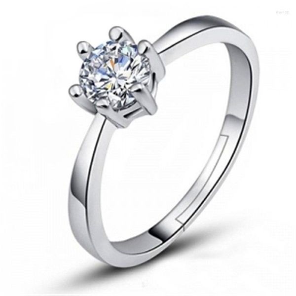 Anneaux de mariage Mode Six Griffe Argent Couleur Bague Cristal Zircon Cadeau De Noël Pour Les Femmes Bijoux Réglable En Gros