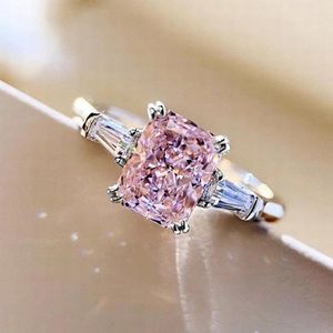Wedding Rings Fashion Square Pink Crystal Zirkon For Women Accessoires Statement Engagement Sieraden Girl Gift Cute Band