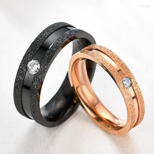 Bagues de mariage en acier inoxydable pour femmes et hommes, bijoux en cristal mat, couleur or noir, cadeau de Couple pour la saint-valentin