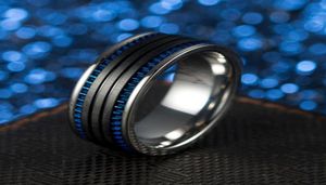 Wedding Rings Modebladen Zwart en blauwe kleur Man Ring Men Roestvrij staalbetrokkenheid Mannelijk voor tand1107150