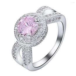 Anneaux de mariage Mode Femmes Bague de fiançailles Rose Cristal Autrichien Rose Or Couleur Pleine Taille Blanc Zircon Mariée Bande Bijoux