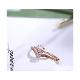 Wedding Rings Fashion Women Titanium Steel Heart Sieraden Rosegold For Lovers Anniversary Party Gifts 3398 Q2 Drop Delivery DHQPV