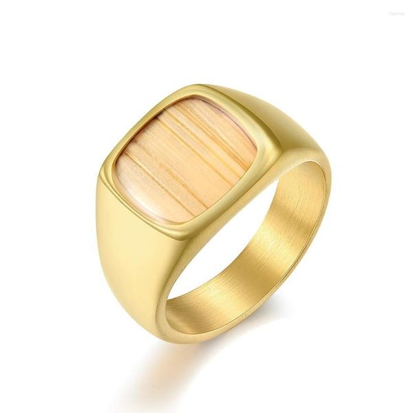 Anillos de boda, sello de grano de madera a la moda para niñas, elegante Color dorado, acero inoxidable, joyería para mujer, regalo de fiesta