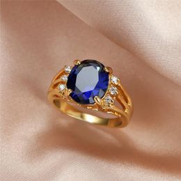 Hochzeit Ringe Weibliche Blaue Kristall Stein Ring Charme Schmuck Vintage Gold Farbe Für Frauen Luxus Braut Oval Zirkon Verlobungsring hochzeit